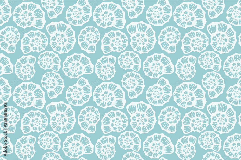 Seashell beach summer blue pattern. Vector seamless background. Simple elegant ocean sea shell fabric texture. Water colour design. Graphic illustration