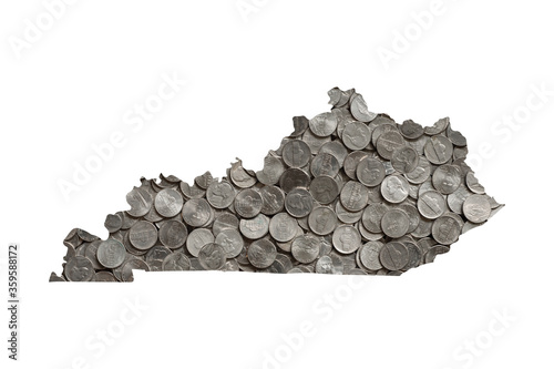 Kentucky State Map Outline and Piles of Nickels, Money Concept