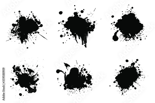 Black ink splashes. Grunge splatters. Abstract background. Grunge text banners