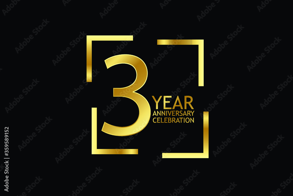 3 year anniversary celebration logotype. anniversary logo with golden and light white color isolated on black background, vector design for celebration, invitation and greeting card-Vector