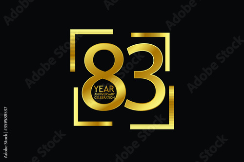 83 year anniversary celebration logotype. anniversary logo with golden and light white color isolated on black background, vector design for celebration, invitation and greeting card-Vector