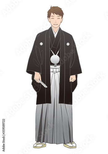紋付羽織袴を着た男性
