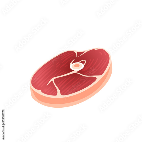 Pork ham steak with bone. Vector illustration cartoon flat icon isolated on white background.