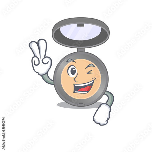 A joyful highlighter cartoon mascot style show two fingers pose