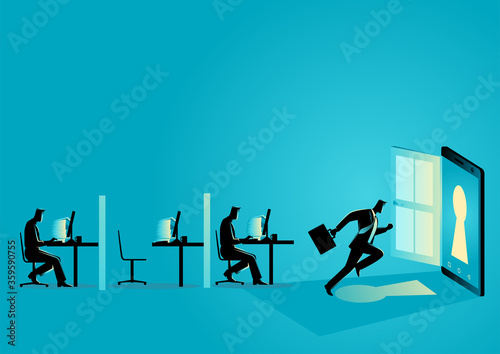 Businessman running towards a smart phone