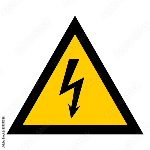 Warning sign high voltage yellow triangle