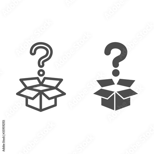 Question and box line and solid icon, delivery concept, carton box with question mark sign on white background, Open cardboard box with question above box icon in outline style. Vector graphics.