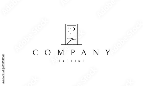 Vector logo on which an abstract image of the door behind which a beautiful landscape.