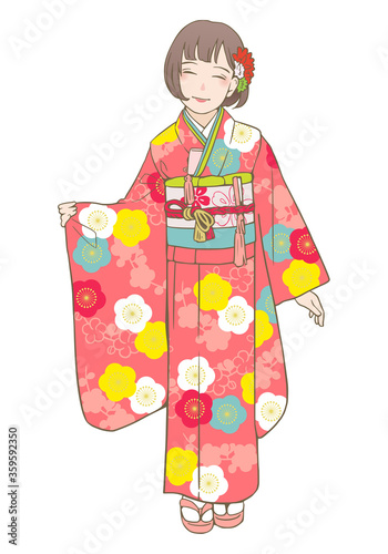 七五三着物ベクターイラスト（7歳女児）