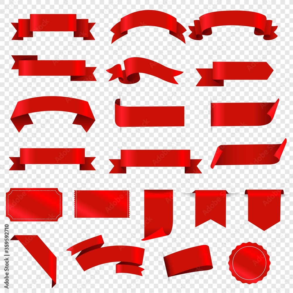 Fotografie Red Labels And Ribbon Set Transparent background With Gradient Mesh, Vector Illu