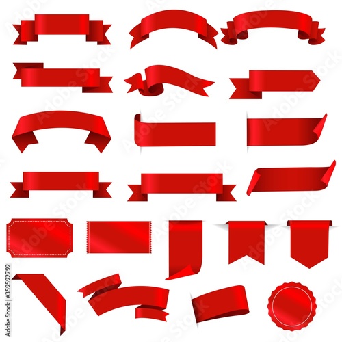 Red Labels And Ribbon Set White background With Gradient Mesh, Vector Illustration