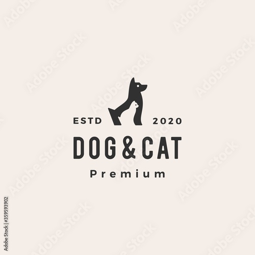 dog cat pet hipster vintage logo vector icon illustration