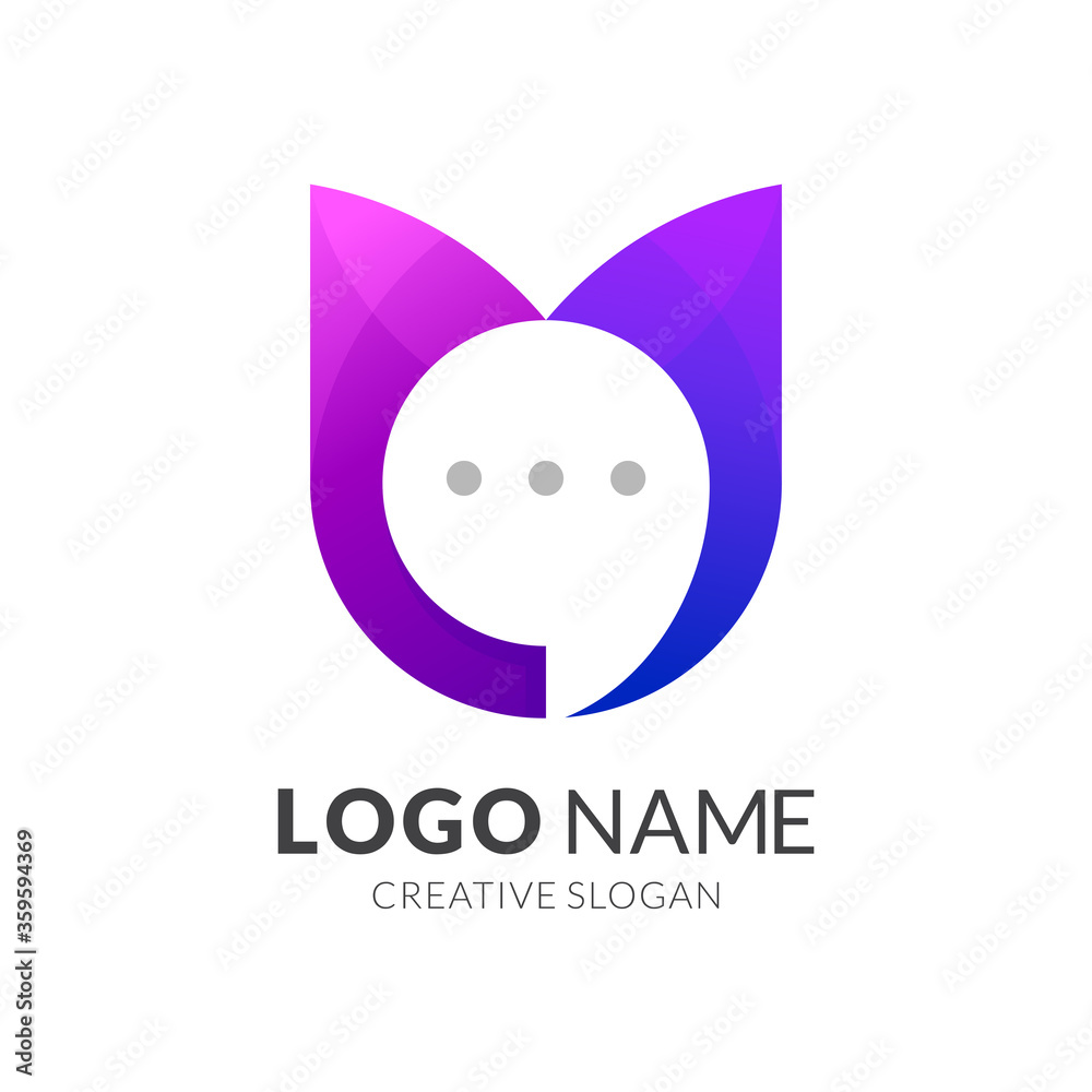 Letter U and bubble chat logo concept, chatting app logo template