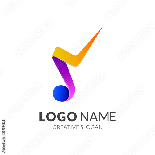 Good music logo, music note and check icon