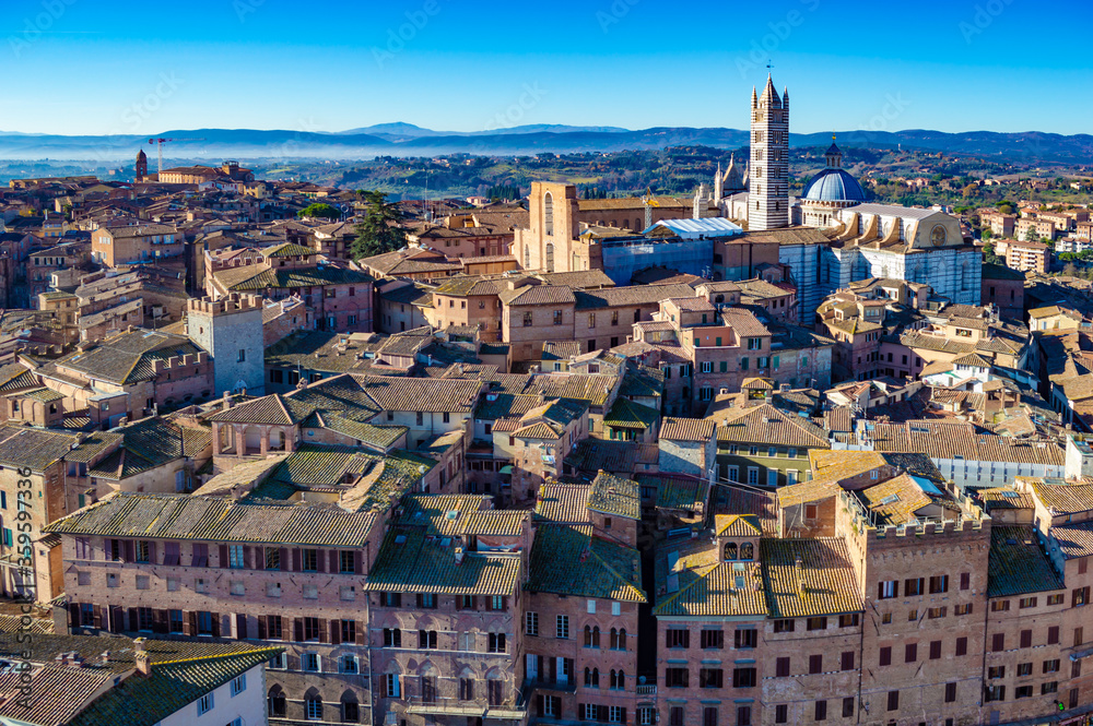 Panoramic bird eye view of Siena, Italy
