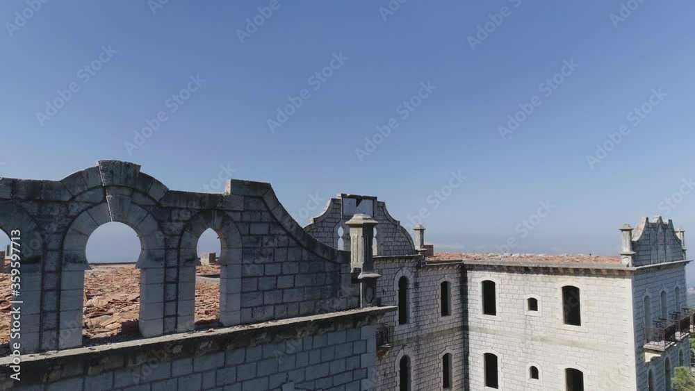 View above old house Dhour El Choueir overlooking city of Beirut, Lebanon, aerial pull back View above old house Dhour El Choueir overlooking city of Beirut, Lebanon, aerial pull back