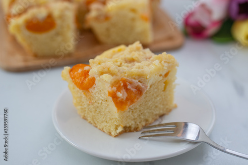 home made german apricot streusel cake