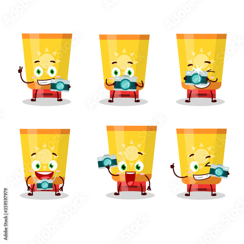 Photographer profession emoticon with sun block cartoon character