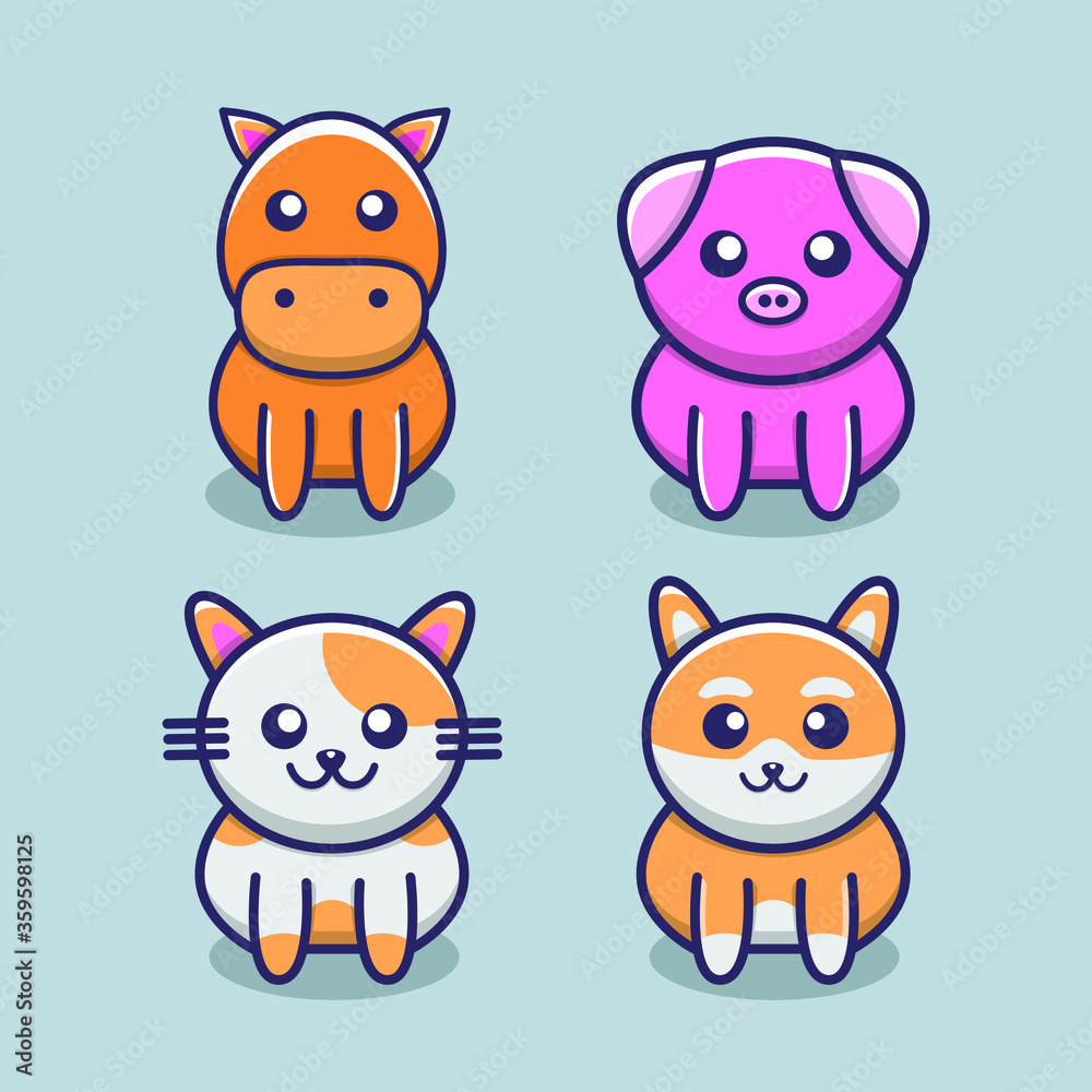 set of funny cartoon animals set of funny cartoon animals