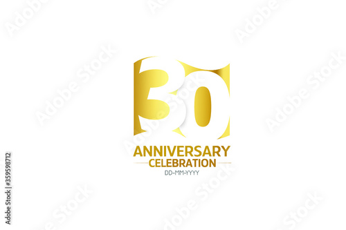 30 year anniversary, minimalist logo years, jubilee, greeting card. Birthday invitation. year sign. Gold space flag design vector illustration on white background - Vector