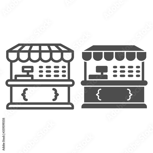 Market stall line and solid icon, Street food retail concept, Food kiosk sign on white background, Tent shop icon in outline style for mobile concept and web design. Vector graphics.