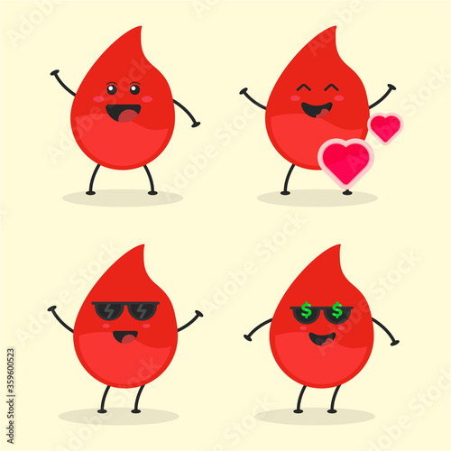 Cute Flat Cartoon Blood Drop Illustration. Vector illustration of cute blood with a smiling expression. Cute blood droplet mascot design