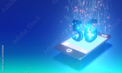 Wallpaper Mural 5G network digital hologram and internet  background.3D Rendering Torontodigital.ca