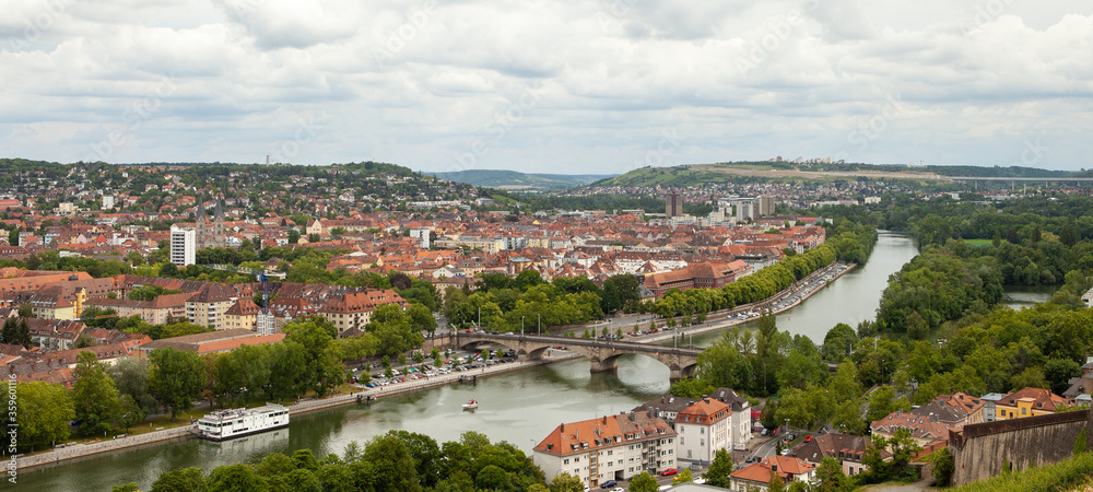 View of the German European city of Wurzburg, a view from the hill.