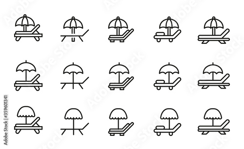 Simple set of sunbed icons in trendy line style.