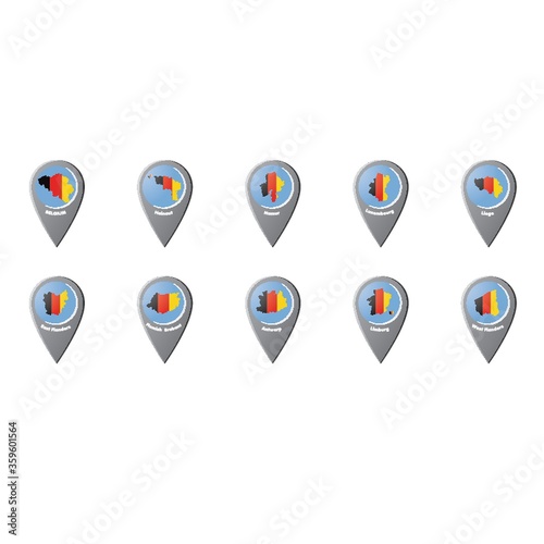 Set of map pointers with belgium province maps