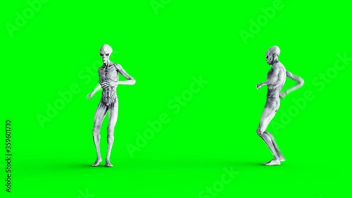 Funny alien dancing house. Realistic motion and skin shaders. 4K green screen footage. photo