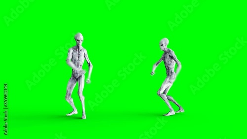 Funny alien dancing twist. Realistic motion and skin shaders. 4K green screen footage. photo
