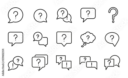 Stroke line icons set of question.