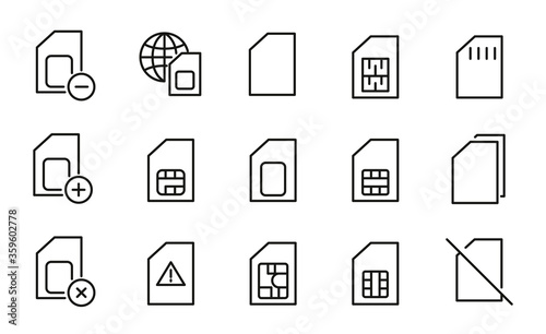 Stroke line icons set of sim card.