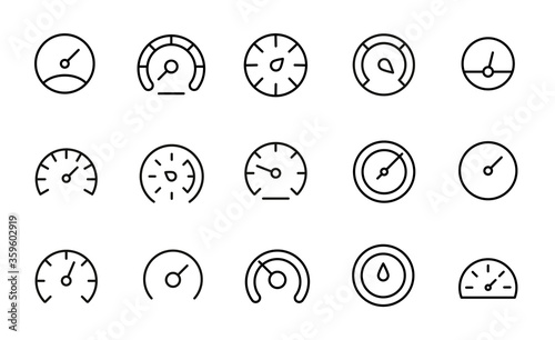 Premium set of speedometer line icons.