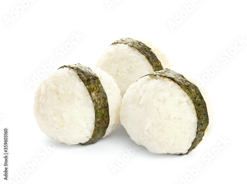 Traditional Japanese onigiri on white background