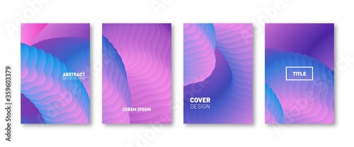 Pink wavy cover set. Trendy gradient design future posters