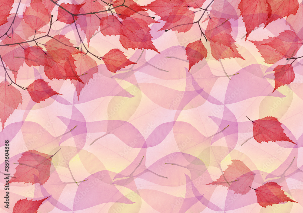pink and yellow fall leaves background
