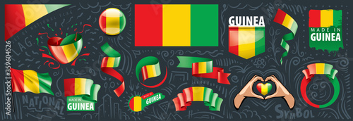 Vector set of the national flag of Guinea in various creative designs