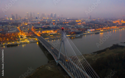 Warsaw with Swietokrzyski Bridge at twilight