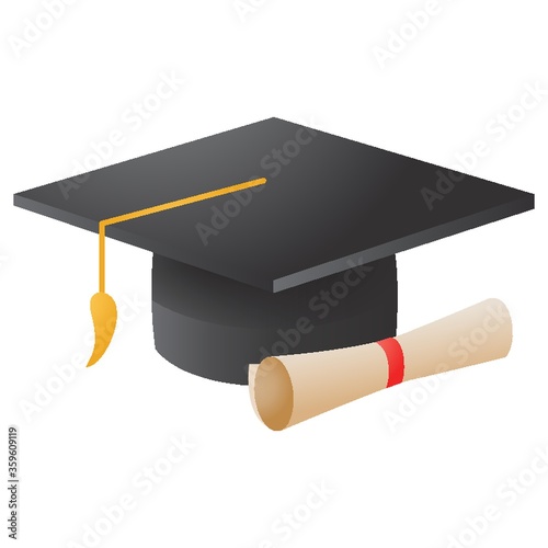 A mortarboard with scroll illustration.