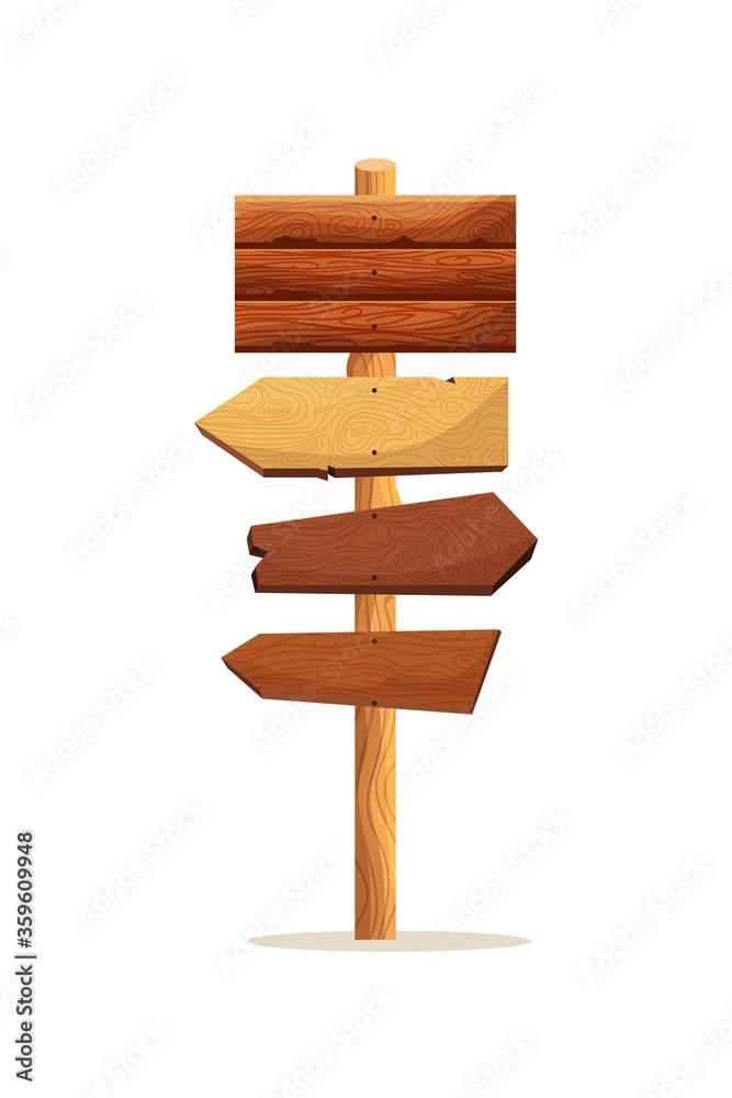 Guidepost sign. Empty wooden plaque guidepost sign icon isolated on white background. Blank road sign vector illustration Guidepost sign. Empty wooden plaque guidepost sign icon isolated on white background. Blank road sign vector illustration