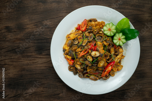 Puff Ball Mushrooms Stir fried with Chili Paste Red Curry Spicy Dish ThaiFood