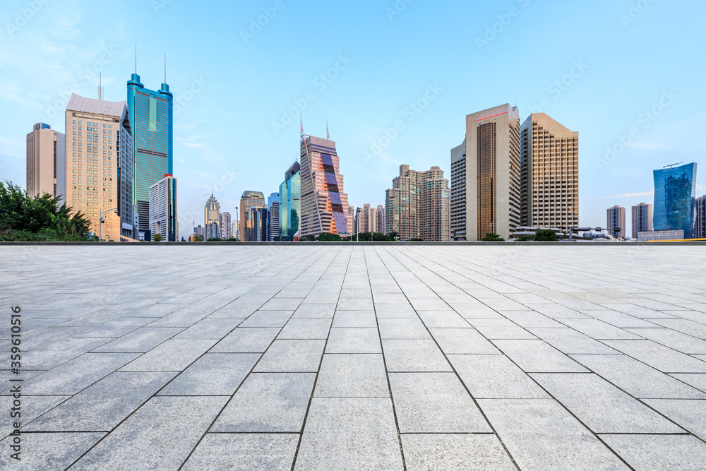 Empty square floor and modern city scenery in Shenzhen,China.