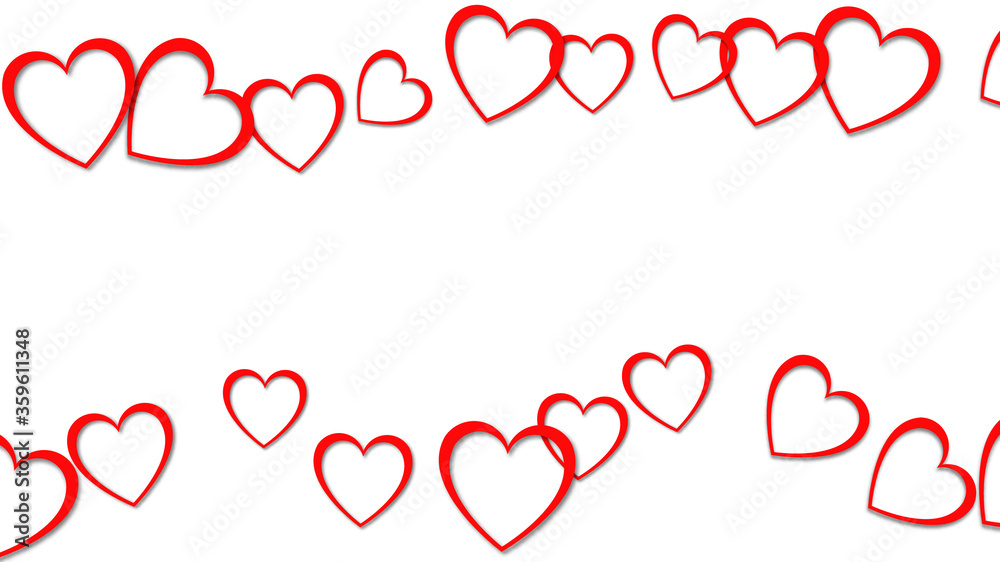 Beautiful abstract texture of red hearts with shadows for happy valentine's day on a white background. Vector illustration. Concept: love, a gift to the beloved