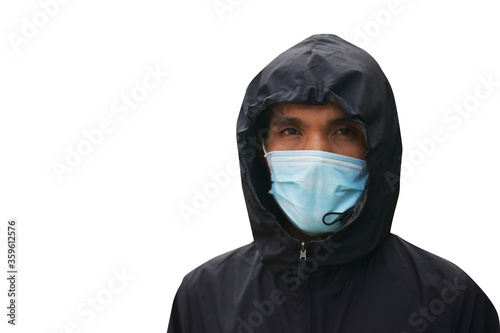 Man wearing a dust mask,Face mask on white background