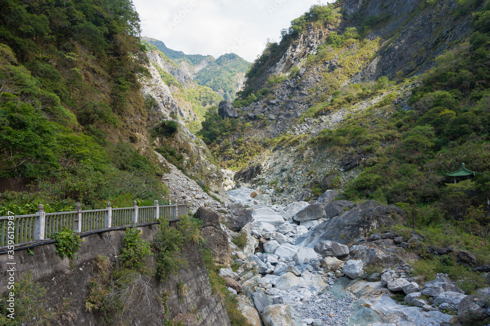 Beautiful scenic view near Cimu Bridge at Taroko National Park. a famous tourist spot in Xiulin, Hualien, Taiwan.