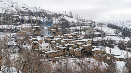 Remote village in Hizan province with stone houses, Bitlis, Turkey. © CanYalicn