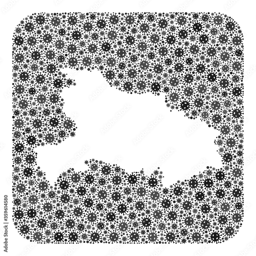 Flu virus map of Hubei Province mosaic created with rounded square and stencil. Vector map of Hubei Province mosaic of infection virus items in various sizes and grey shades.