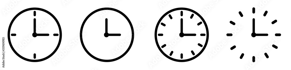 Vector Time and Clock icons set.Clocks icon collection design. Horizontal set of analog clock icon symbol .Circle arrow icon.Vector illustration.